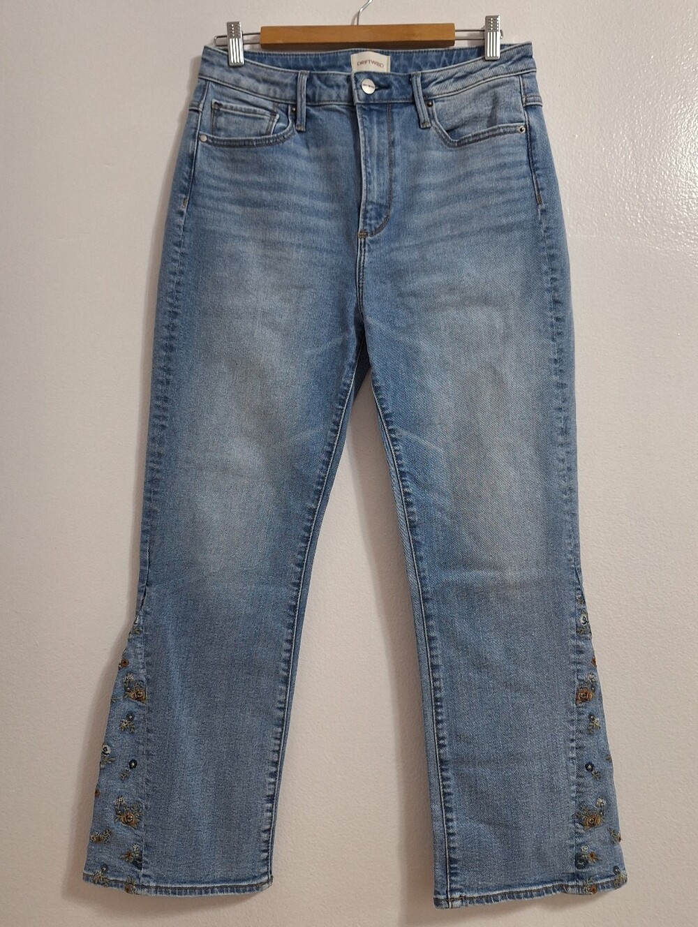 NWOT DRIFTWOOD Light Blue Embellished Hem Flare Jeans